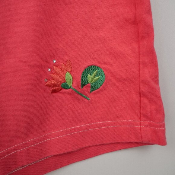 Quacker Factory Shorts Shirt SET Womens Medium Coral Embroidered 100% Cotton - Picture 4 of 16